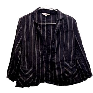 Cabi 100% Linen 3/4 length sleeve sholder padded blue/white pinstripe blazer 8